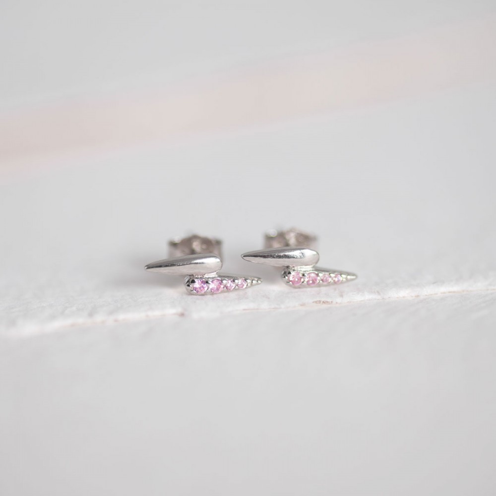 Garra - Pendiente mini garra doble circonitas rosas plata