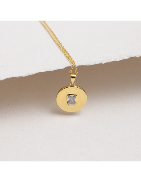 HALO - Gold plated necklace round white stone pendant